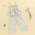 thumbnail image 5 of KPOPLK 2Pcs Toddler Baby Girl Clothes Set Tie-Up Strap Ruffle Camisole Tops Pants Set Little Girls Summer Outfits(3-4 Years,Beige), 5 of 8