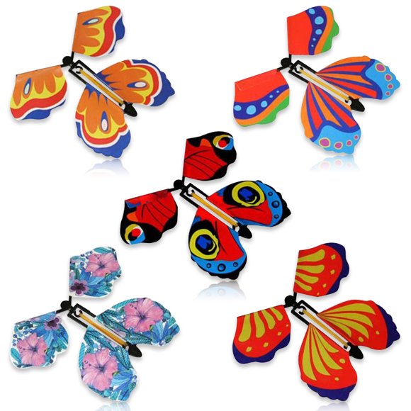 Magic Flying Butterfly, 10 Pcs Clockwork Butterfly Card, Rubber Band Powered Butterfly Magic Fairy Flying Toy for Birthday Gifts, Decoration for Colorful Bookmark Greeting (Random Color)