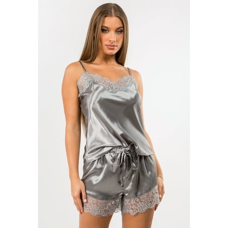 

Just Sexy Lingerie Women s Sexy Satin Cami and Short Set in Gray Large