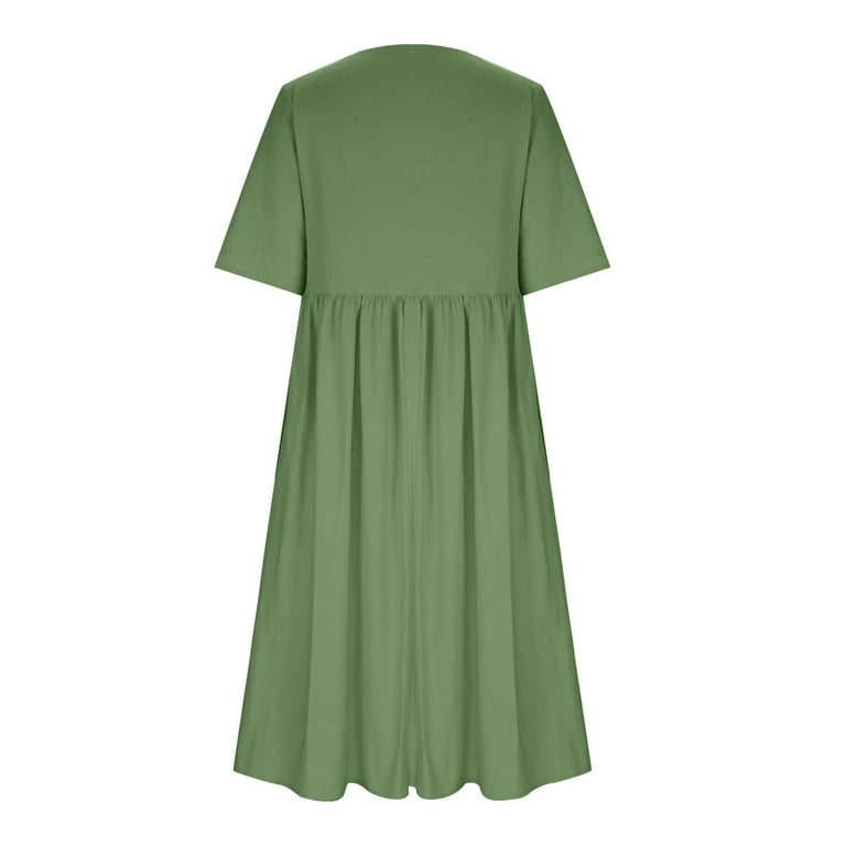 Ecqkame Womens Summer Cotton Linen Dress Flowy Round Neck Floral Print Dress Casual Short Sleeved Long Beach Dress with Pockets 02-Green M - Walmart.com Ecqkame Womens Summer Cotton Linen Dress Flowy Round Neck Floral Print Dress Casual Short Sleeved Long Beach Dress with Pockets 02-Green M - Walmart.com