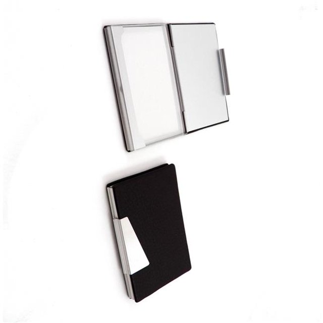 Bey-Berk International D259PN Leatherette Business Card Case with Aluminum Trim - Black