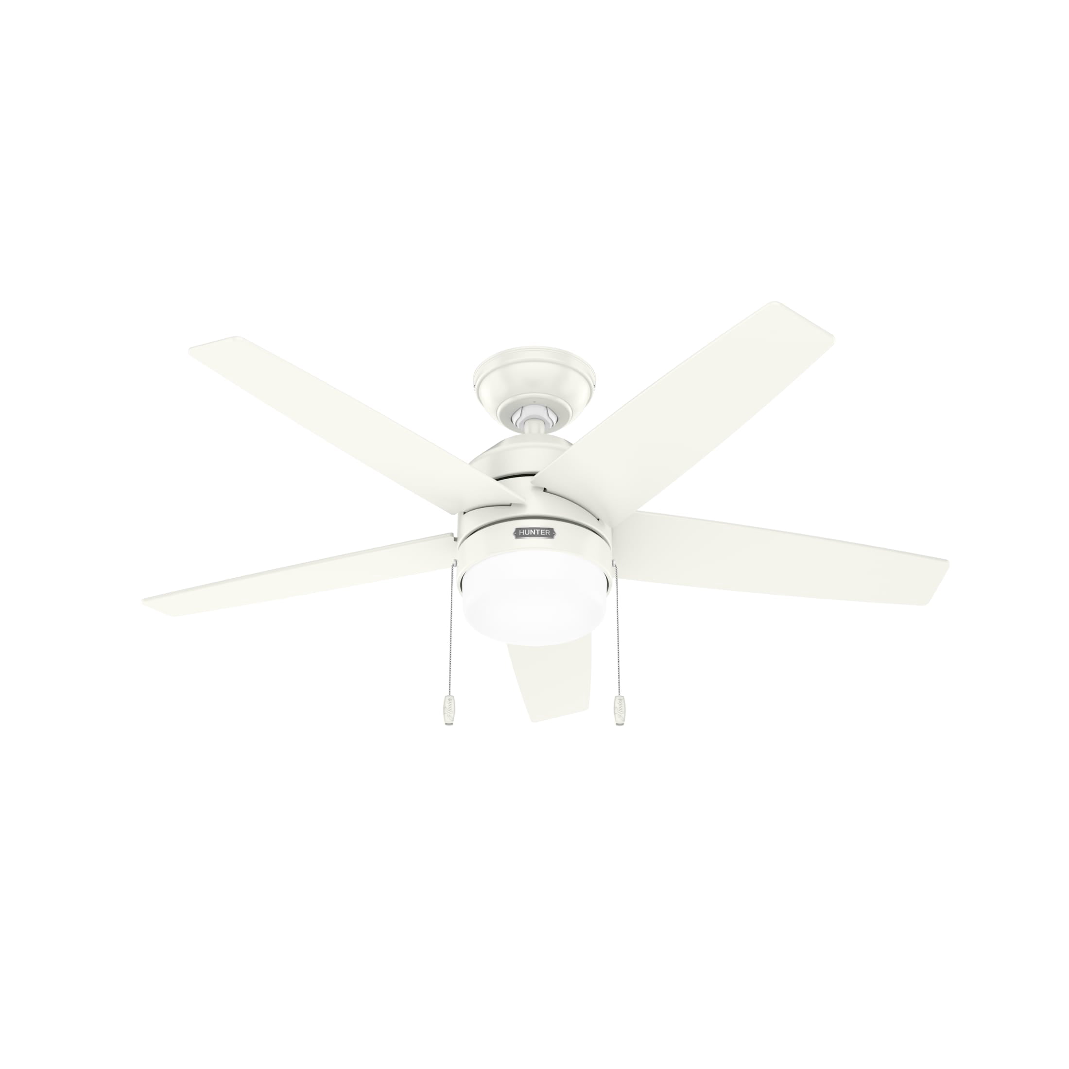 Hunter 44 inch Indoor Ceiling Fan with LED Light and Pull Chain - White Modern Ceiling Fan, Standard Mount, 5 Blades, For Bedroom, Living Room, or Kitchen - Bardot 52494, Fresh White