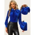 thumbnail image 2 of Blusa de trabajo informal Allegra K Terciopelo Retro Mujer Azul Real M, 2 of 5