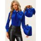 thumbnail image 2 of Blusa de trabajo informal Allegra K Terciopelo Retro Mujer Azul Real M, 2 of 5