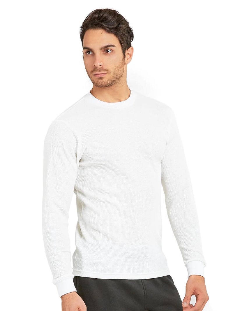 Men's Heavyweight Cotton Long Sleeve Thermal Top, White 3XL, 1