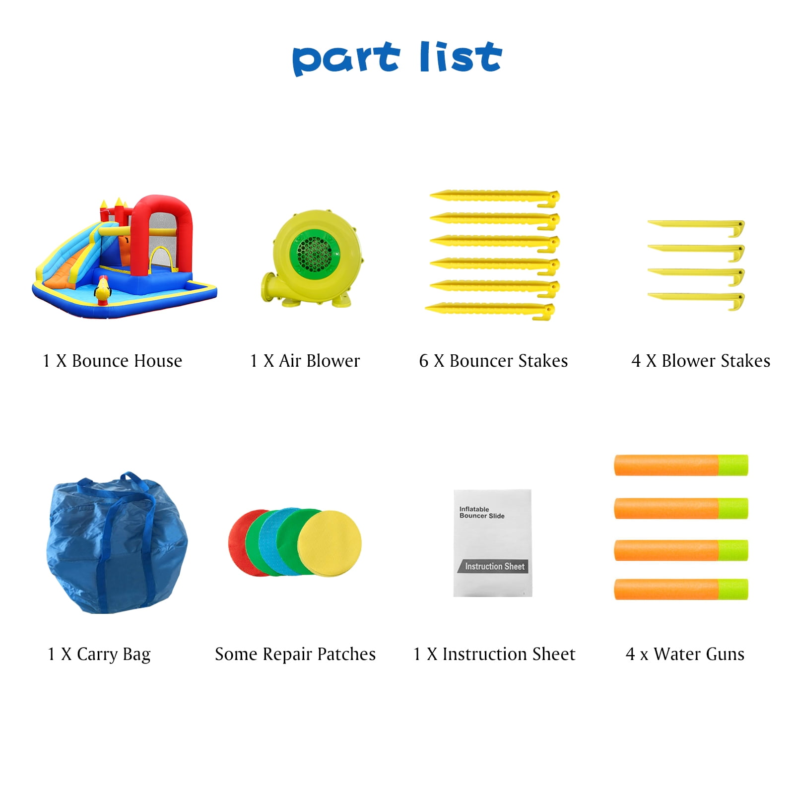 JOYLDIAS Kids Inflatable Water Slide Bounce House Splash Pool,Jumping Climbing with Air Blower,Water Guns