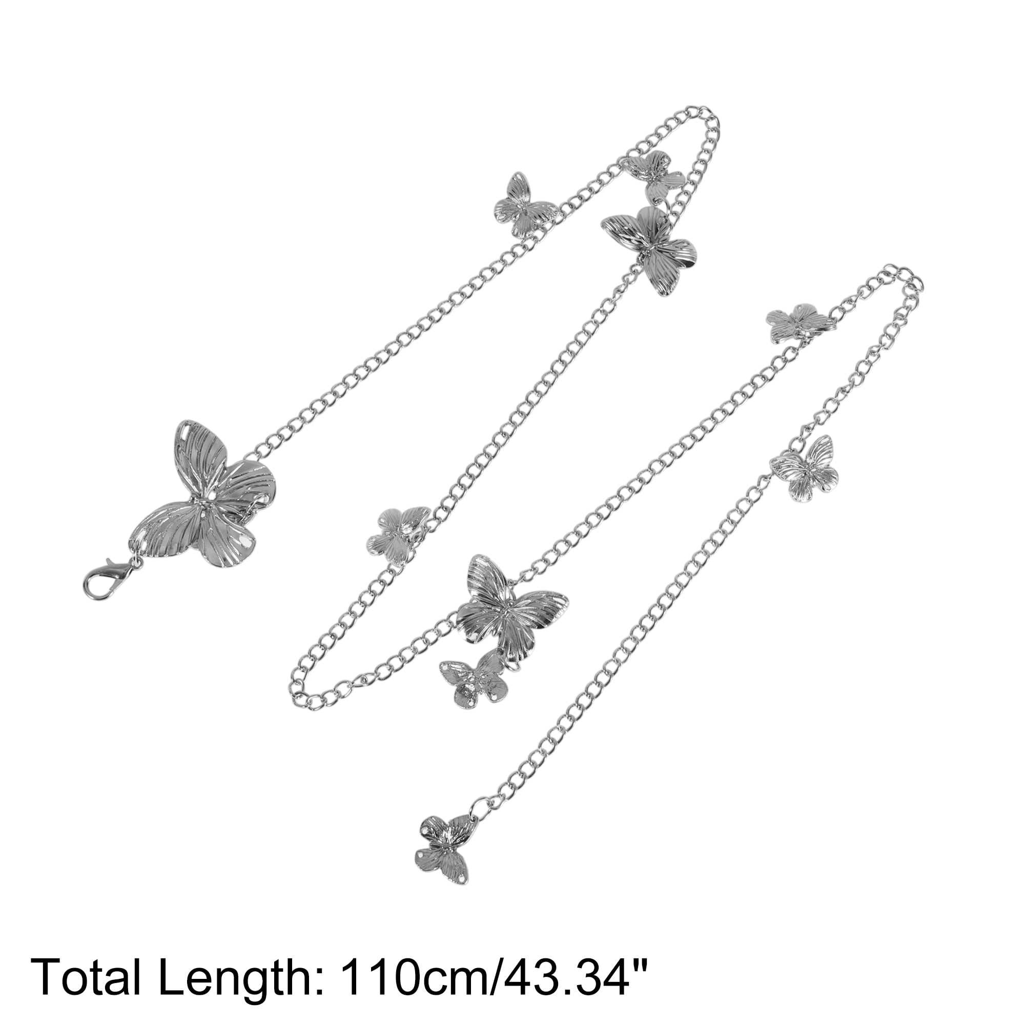 Unique Bargains Three-Tiered Butterfly Adjustable Waist Belt for Women Silver Tone