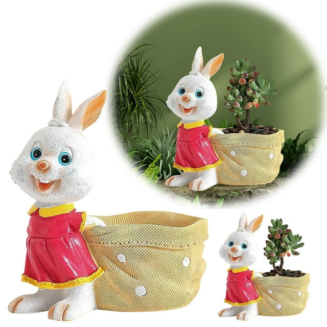 Cute Rabbit Resin Succulent Planter Pot Small Animal Shape Flower Pot Desktop Home Indoor Green Plant Decor