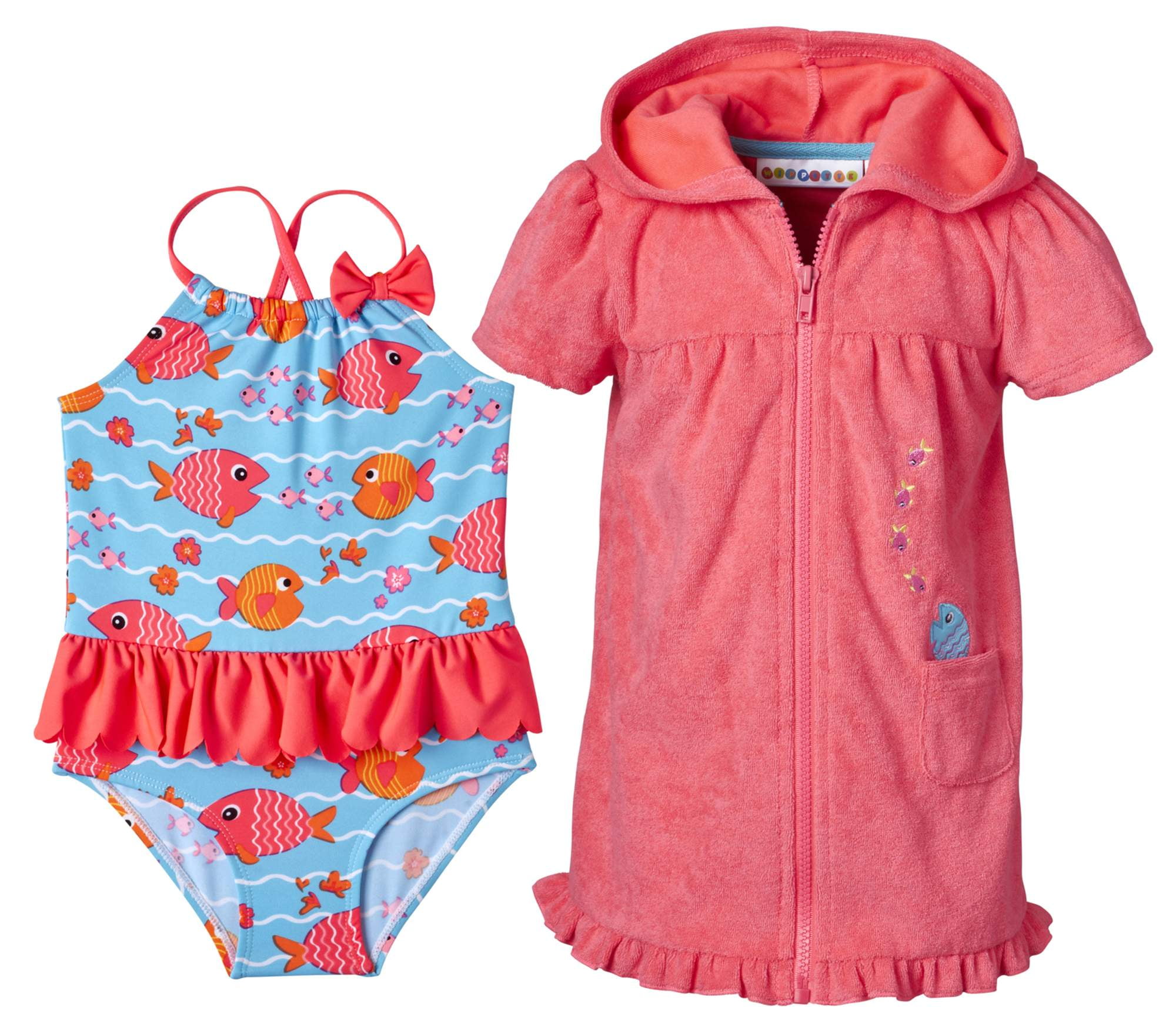 WIPPETTE KIDS Baby Girl Swim Coverup & Fish Print One Piece Ruffle