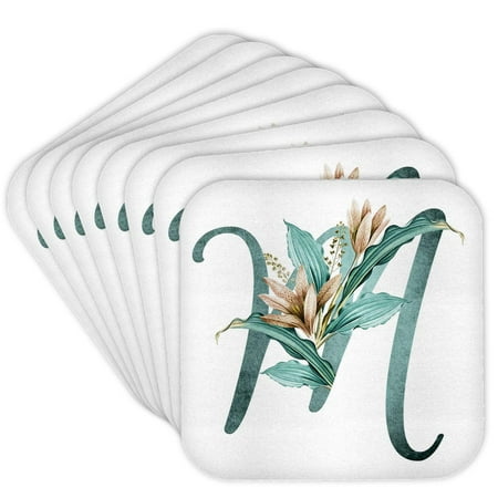3drose, Green Boho Lily Monogram Initial M, Set of 8 Coasters - Soft