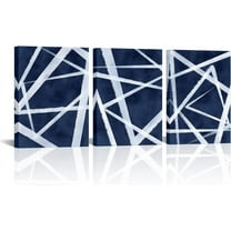 Blue Abstract Wall Art Navy Blue Bathroom Decor Blue Pictures Wall Decor Modern Home Decor Geometric Canvas Wall Art Framed 12x16inchx3 Piece (Navy Blue)