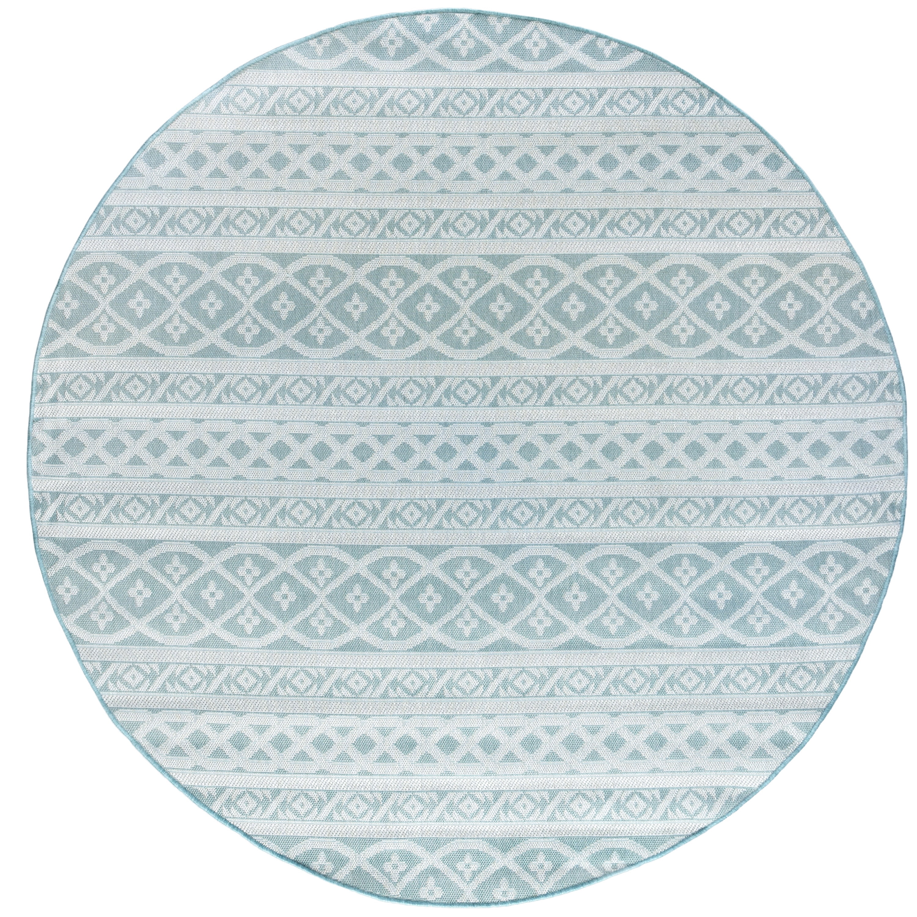 8ft Round Water Resistant, Large Indoor Outdoor Rugs for Patios, Front Door Entry, Entryway, Deck, Porch, Balcony | Outside Area Rug for Patio | Aqua, Stripe | Size: 7'11'' Round