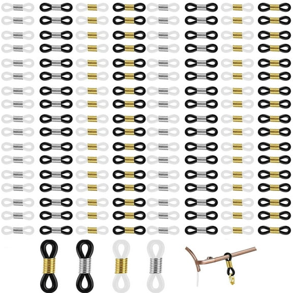 Tutuviw Eyeglass Chain Ends 100 Pcs Eyeglass Chain Connector Adjustable Spring Rubber Ends Holder Anti Slip Glasses Grip Glass Holders for Women Eyeglasses Sunglasses Stylish Accessories