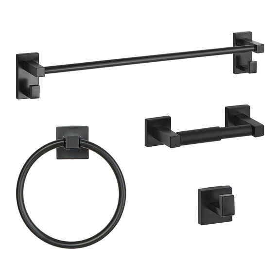 Matte 4-Piece Bathroom Hardware Set Towel Bar, Ring, Hook & Paper Holder, Stainless Steel