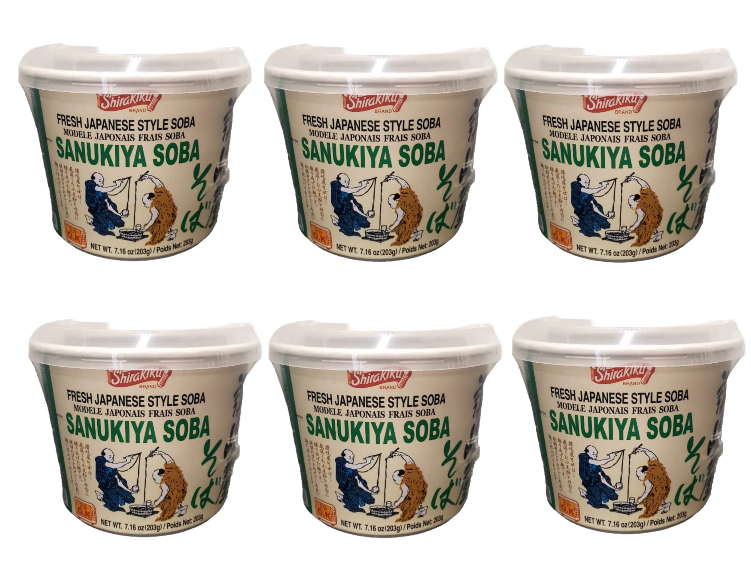Shirakiku SANUKIYA Instant Noodle cups, 7.16oz Each Soba (Pack of 6)