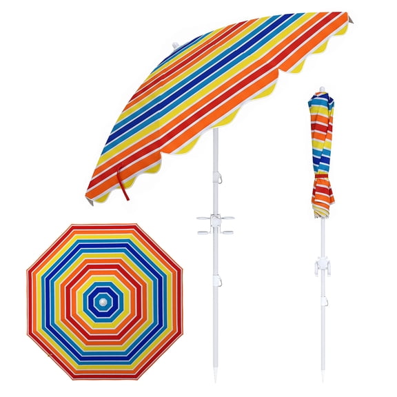 Infans 6.5 FT Beach Umbrella w/Tilt & Sand Anchor UPF 50 Sun Protection Cup Holders