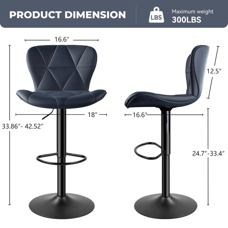 Daluvenix Modern Bar Stools Set of 3, Adjustable Swivel Counter Height Bar Chairs with Back, Faux Leather Upholstered for Kitchen Island, Dark Blue