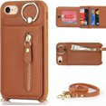 thumbnail image 2 of iPhone 7 8 SE (2020) Case with Card Holder for Women, iPhone 7 Phone Case Wallet with Strap Credit Card Slots Crossbody with Kickstand Zipper Shockproof Case for iPhoneSE (2020) - Brown, 2 of 16
