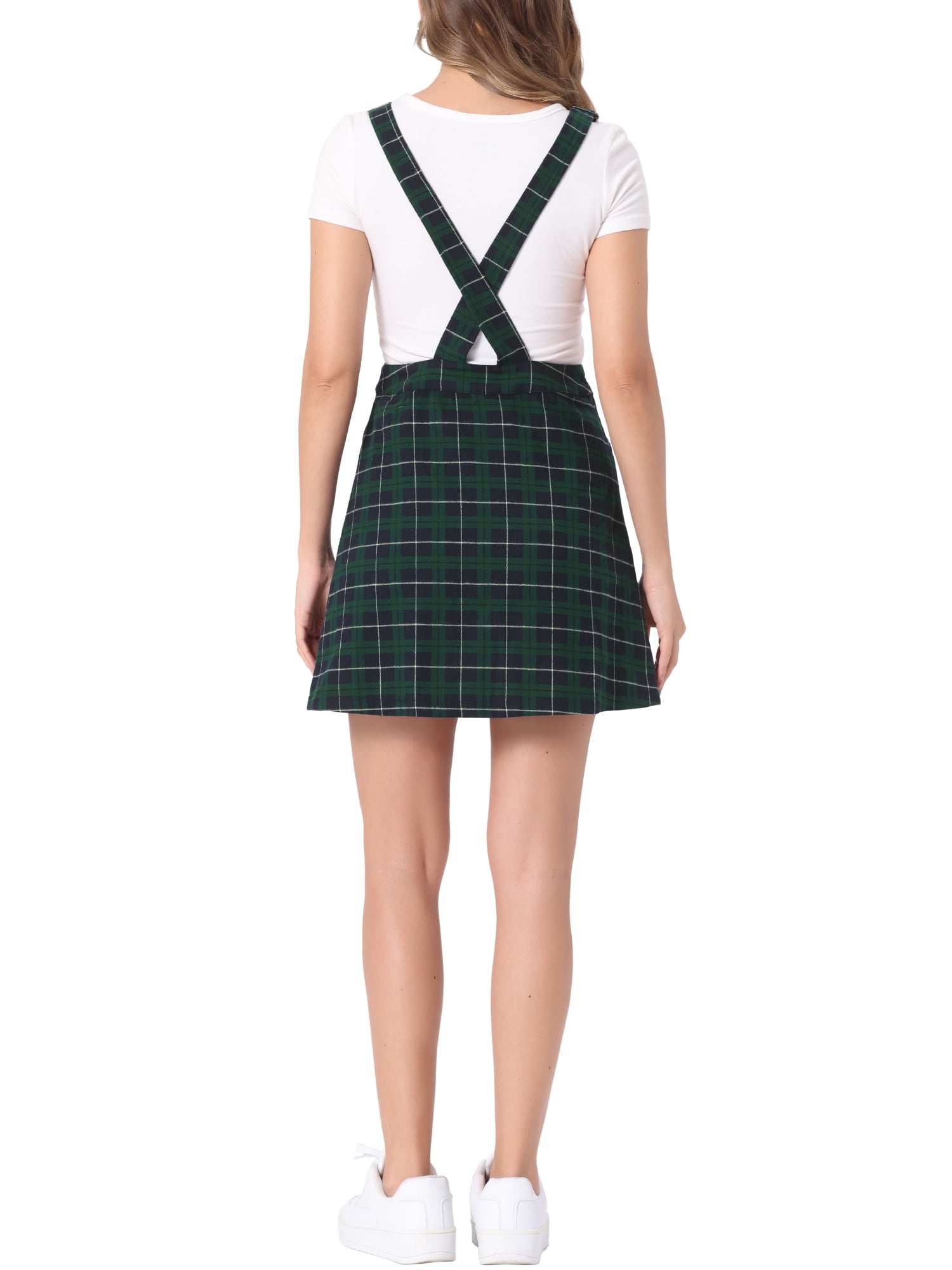 DARING DIVA Christmas Plaids Adjustable Strap Suspender Above Knee Dress L Blue-Green