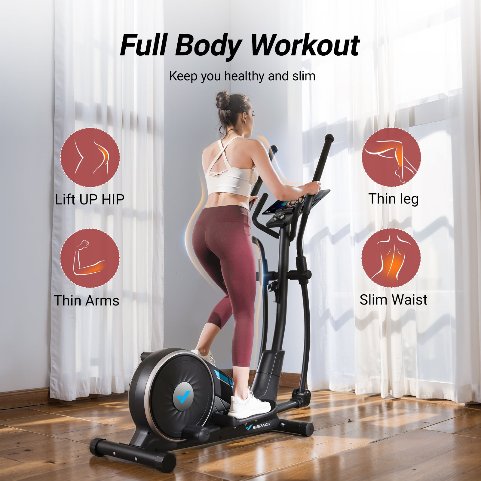 MERACH Smart Elliptical Machines, 16 Resistance Levels Compact Elliptical Exercise Machine for Home with Hyper-Quiet Magnetic Driving System, Elliptical Trainer with 15.5IN Stride