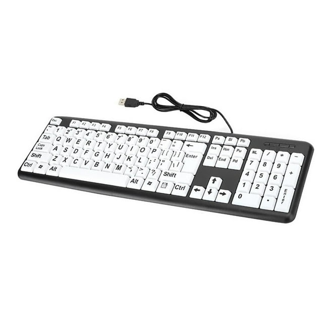 kurtrusly Computer Large Print Wired Keyboard Fluent Typing Lightweight USB Keyboards Cable Input Equipment Keypad Elderly Weak Sight