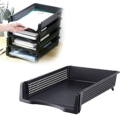 File Folders Stackable Paper Trays Rectangular Plastic Desk Holder Desktop Document File Organizer Storage Letter for Office Classroom Black