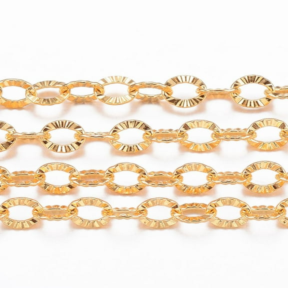 1roll Ion Plating(IP) 304 Stainless Steel Textured Cable Chains Soldered with Spool Knurling Golden 3.5x2.5x0.4mm about 32.8 Feet(10m)/roll