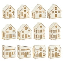 12pcs DIY Christmas Village Sets Unfinished Wooden Houses for Crafts 6 Styles Mini Unassembled House for Indoor Room Landscape Holiday Party Desktop Decoration DIY