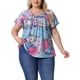 thumbnail image 1 of Blusa casual de verano para mujer de tallas grandes Agnes Orinda, con flores, volantes, plisada, escote en V y mangas cortas 1X azul rosa bloque, 1 of 6