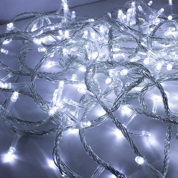 Tira Navideña La Merced Decorativa 60 Focos Luz Led Blanca Fría 8 Funciones Cable Transparente 3 m