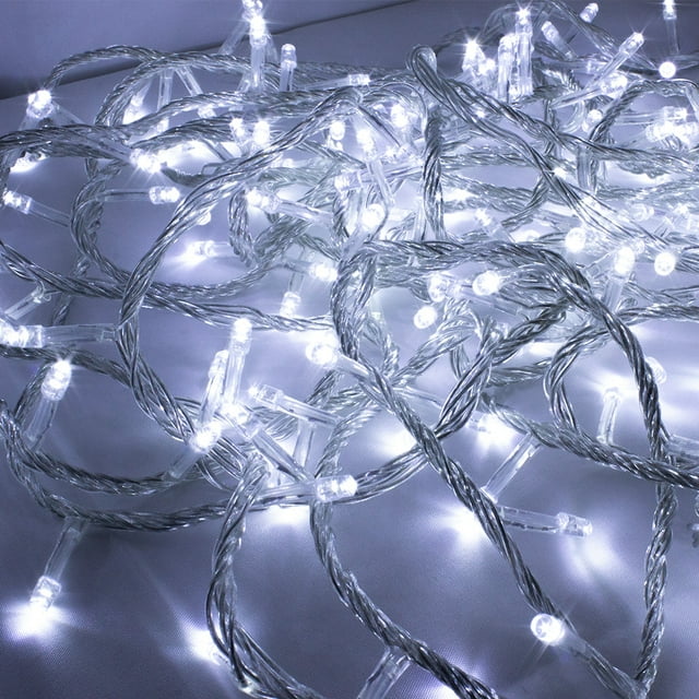 Tira Navideña La Merced Decorativa 60 Focos Luz Led Blanca Fría 8 Funciones Cable Transparente 3 m