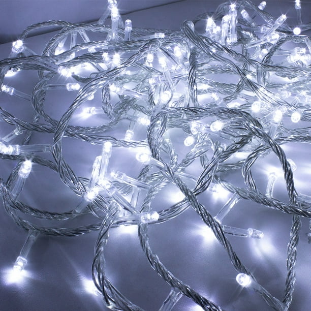 Tira Navideña La Merced Decorativa 60 Focos Luz Led Blanca Fría 8 Funciones Cable Transparente 3 m