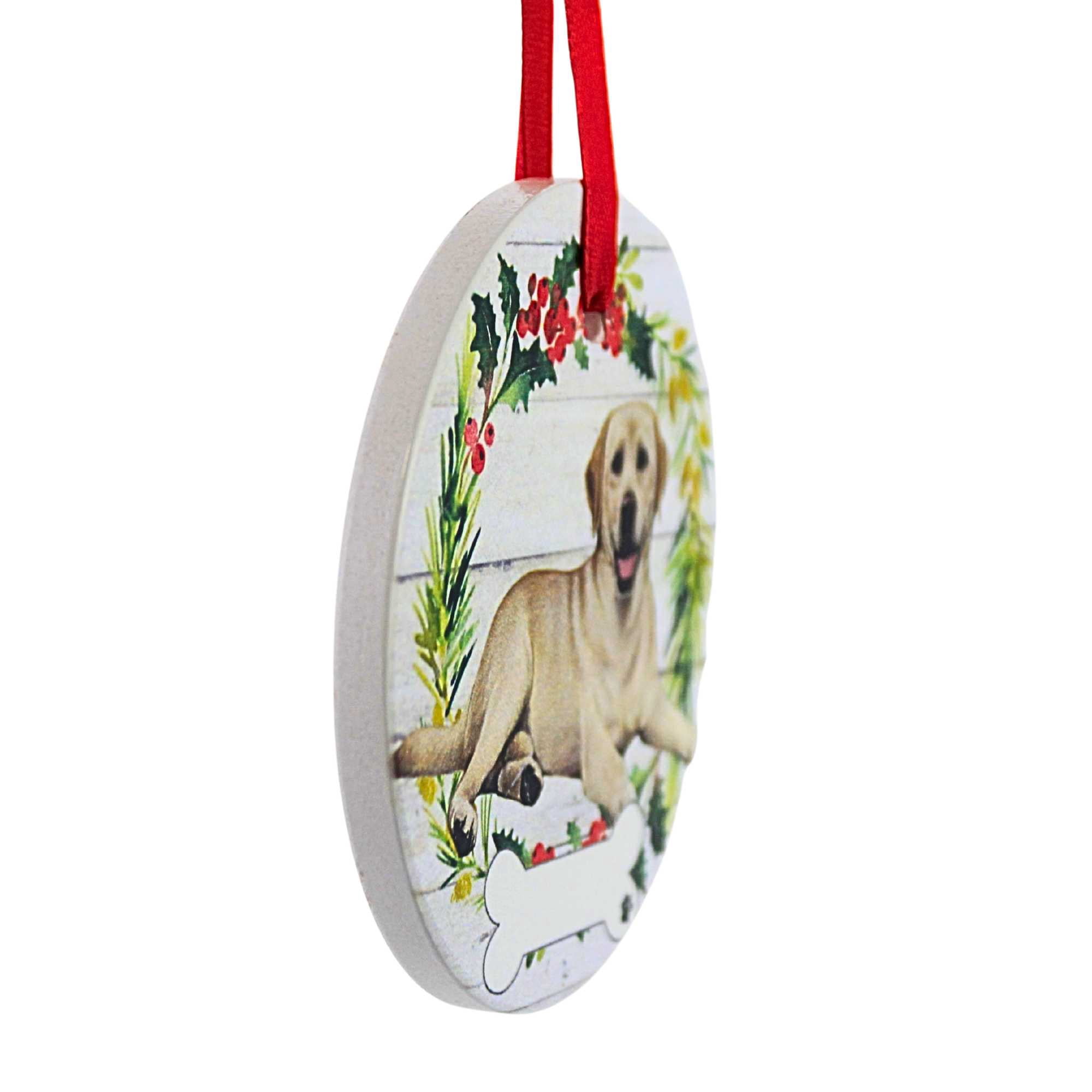 E & S Imports 3.50In Ceramic Yellow Labrador Ornament, Ceramic, Dog Puppy Ribbon Cherish Pet 55020Fb