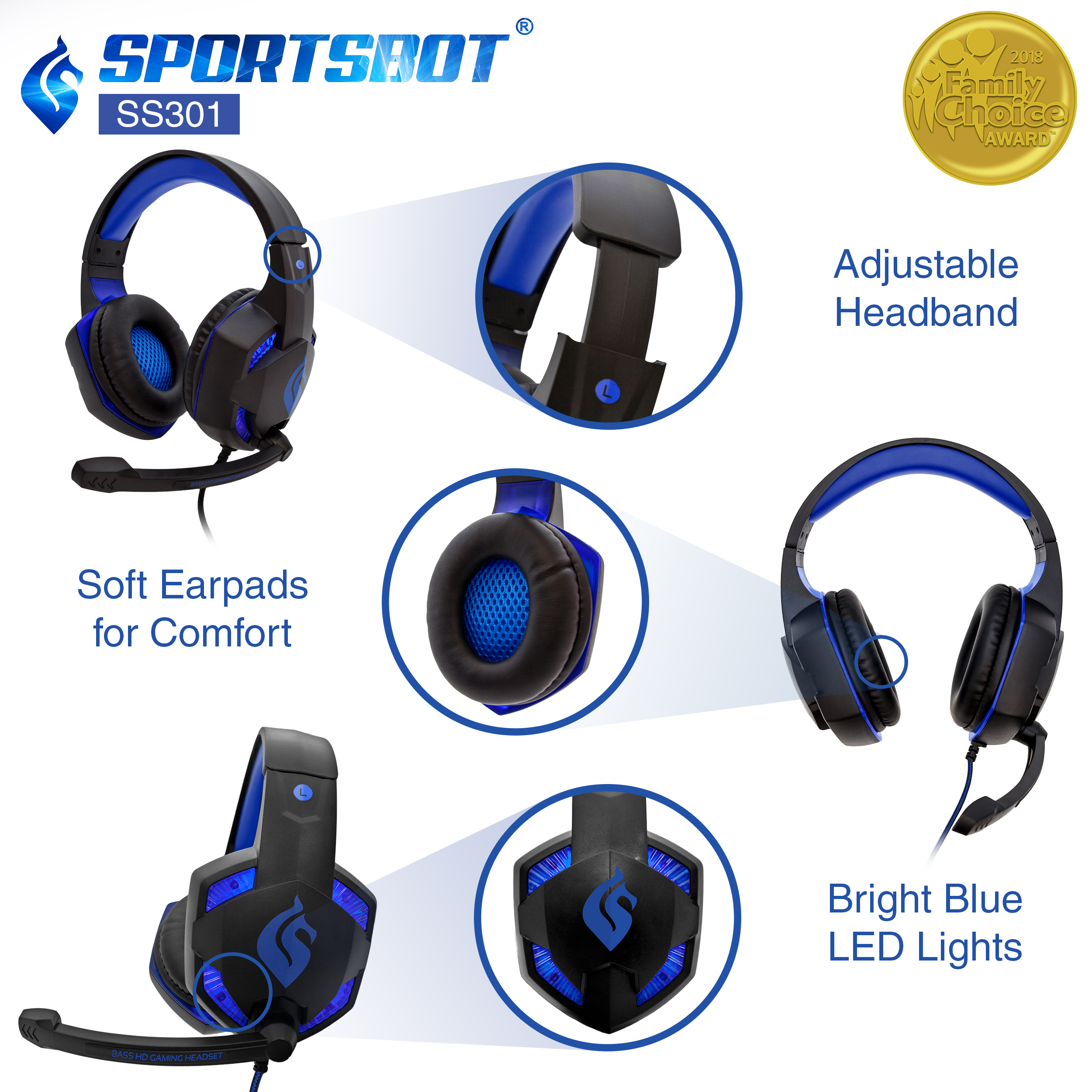 Sportsbot SS301 Blue LED Gaming Over-Ear Headset, Keyboard & Mouse Combo Set - image 4 of 10