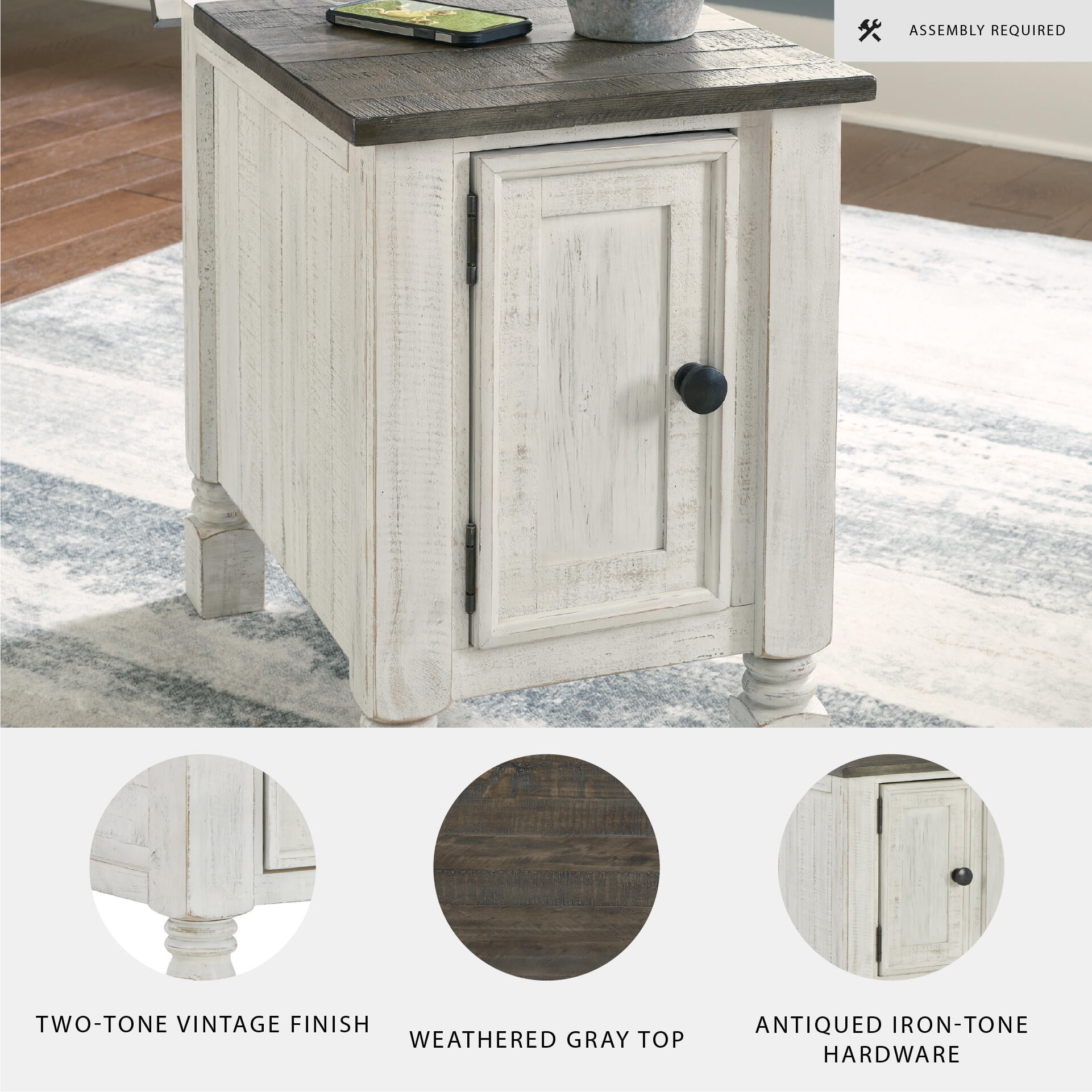 Signature Design by Ashley Havalance Chairside End Table with USB Charging, White/Gray