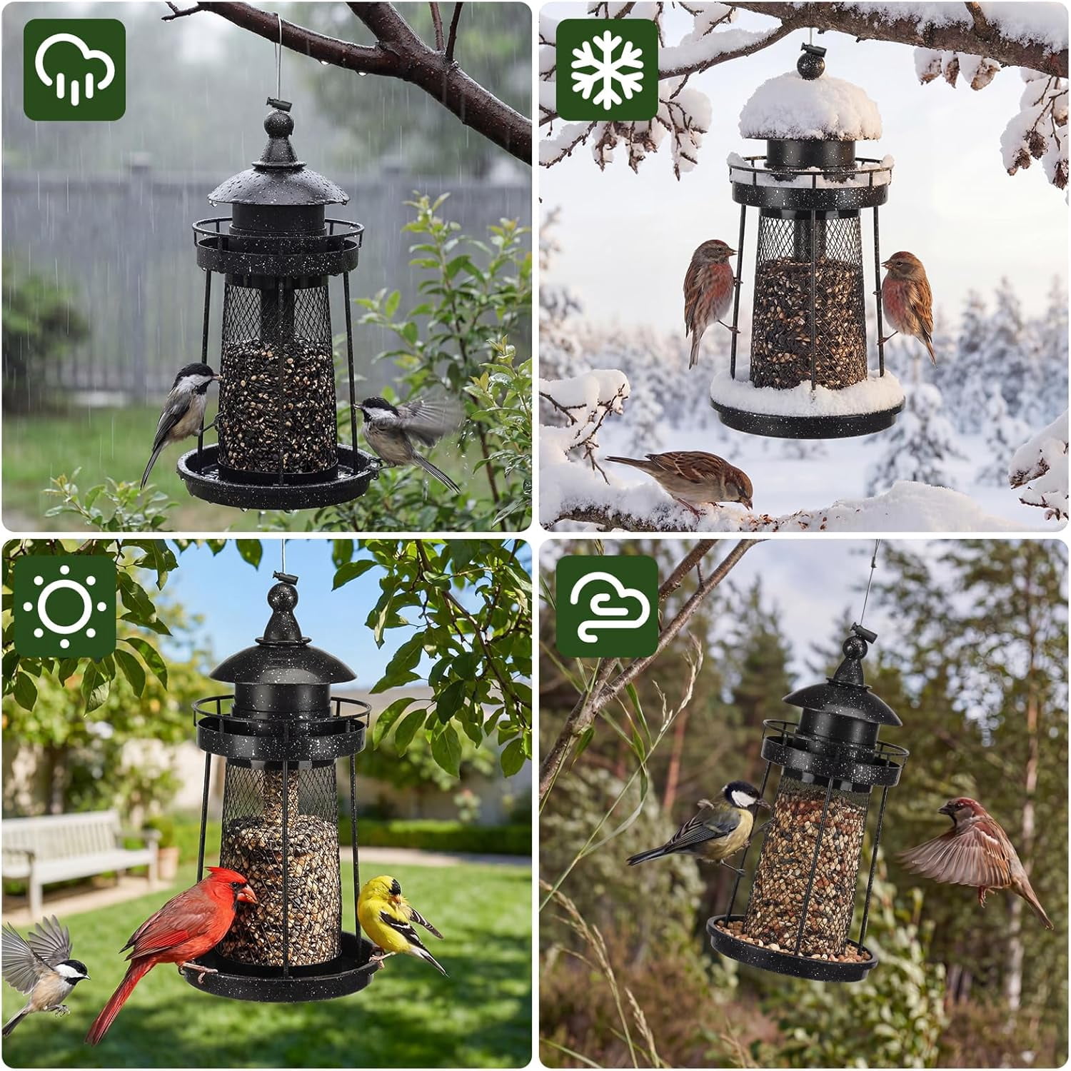 Bird Feeder for Outdoors, Large Capacity Hanging Feeders Outside Wild Birds Hummingbird Parrot，Black