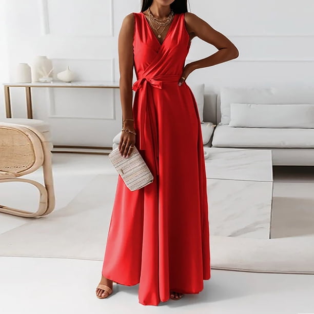 Gaecuw Guest Wedding Dresses for Women 2023 V Neck Sleeveless Champagne  Dresses Ankle Length Long Dresses Swing Party Dress Strappy Prom Dresses  Flowy Graduation Dresses Solid Semi Formal Dress - Walmart Business Supplies