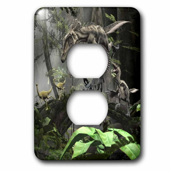 3dRose, Deinonychus Chasing Smaller Dinosaurs in the Forest, 2 plug outlet cover