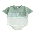 thumbnail image 1 of Barboteuse Chemise Décontractée à Rayures à Manches Courtes avec Poche pour Bébés Garçons Filles, Combinaisons Justaucorps, 1 of 7