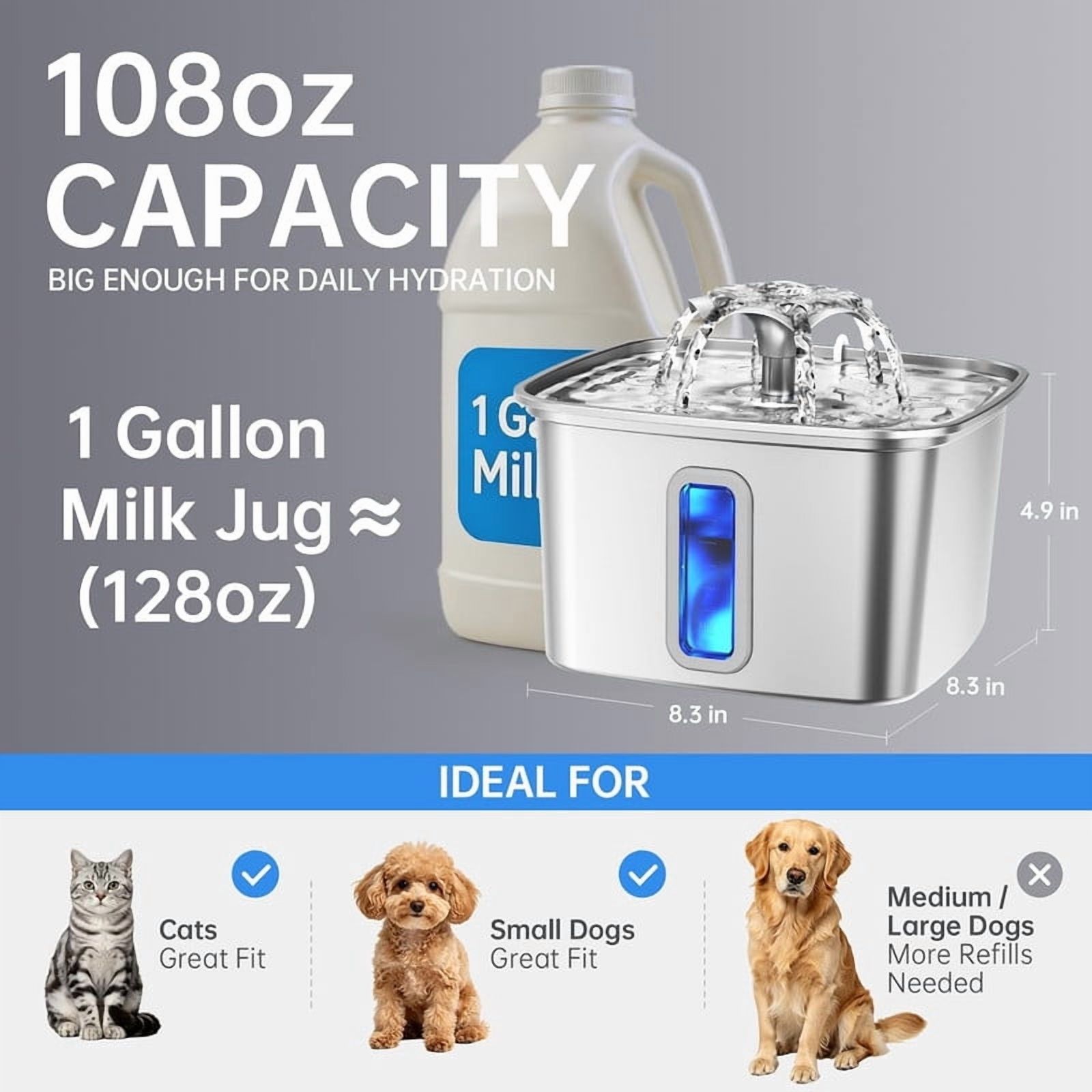 Veken Stainless Steel Automatic Pet Water Fountain photo 4