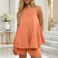 thumbnail image 2 of HAYIMI Womens Summer Outfits Sets 2 Pieces Sleeveless Tops With Casual Loose Denim Shorts Summer Travel Beach Solid Color Stylish Clothes Sets, 2 of 5