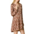 thumbnail image 5 of Unique Bargains Women's Floral V Neck Cinched Waist Long Sleeve Dress XS Brown, 5 of 7
