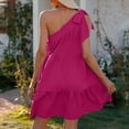 thumbnail image 4 of Vestido de verano para mujer, vestido de un solo hombro con nudo de corbata, color puro, vestido informal para mujer, funcionalidad versátil, 4 of 6
