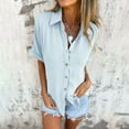 thumbnail image 3 of TKLPEHG Going Out Tops for Women Lapel Cotton Line Button Shirt Solid Color Lightweight Fashion Loose Comfy Shirts Casual Short Sleeve T Shirts Summer Outfits (Gray,L), 3 of 7