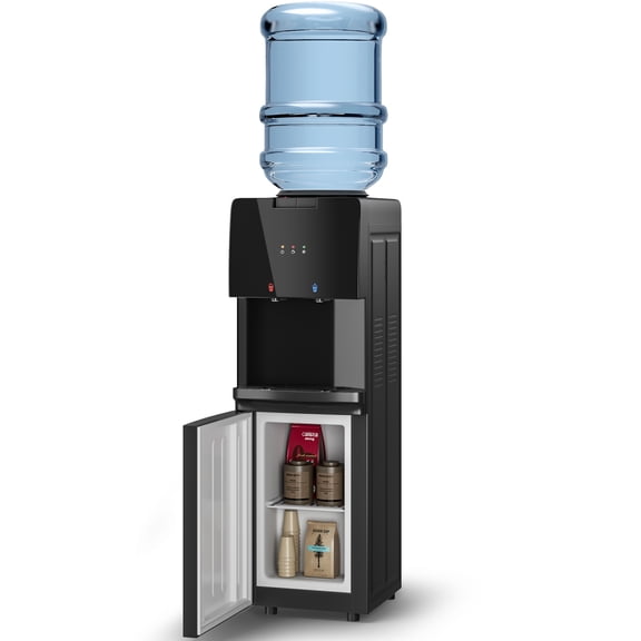 UrbanSync 5 Gal Top Loading Water Dispenser with Storage Cabinet, Hot & Cold Water Cooler with Storage Cabinet, ETL Certified for Home & Office Use, Black