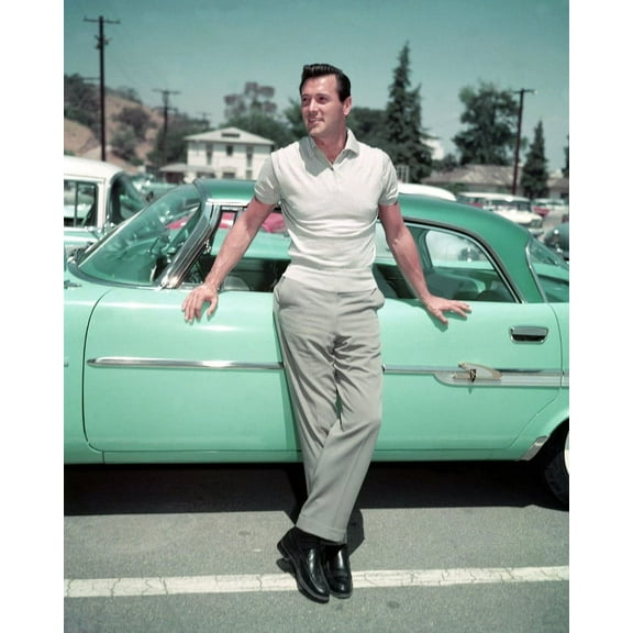 Rock Hudson 24x36 Movie Poster HD Aluminum Wall Art Full Length 1950's With His Car