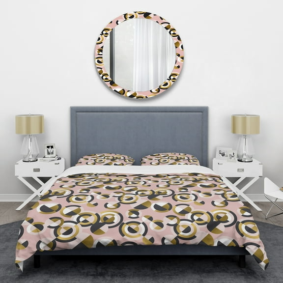 Designart 'Circular geometric shapes retro pattern' Mid-Century Modern Duvet Cover Set