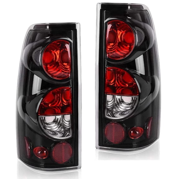 Tail Light Assembly Compatible with 1999 2000 2001 2002 2003 2004 2005 2006 Chevrolet Silverado 1999-2003 GMC Sierra Driver and Passenger Side (Glossy Black/Clear Lens-16)