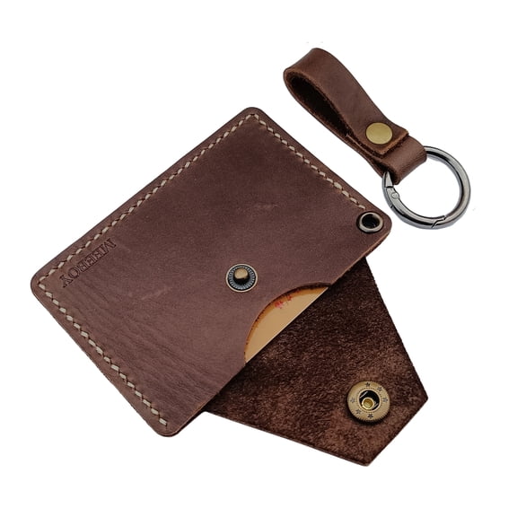 handmade minimalist genuine leather card case wallet for men and women card holder sleeve (Brown)