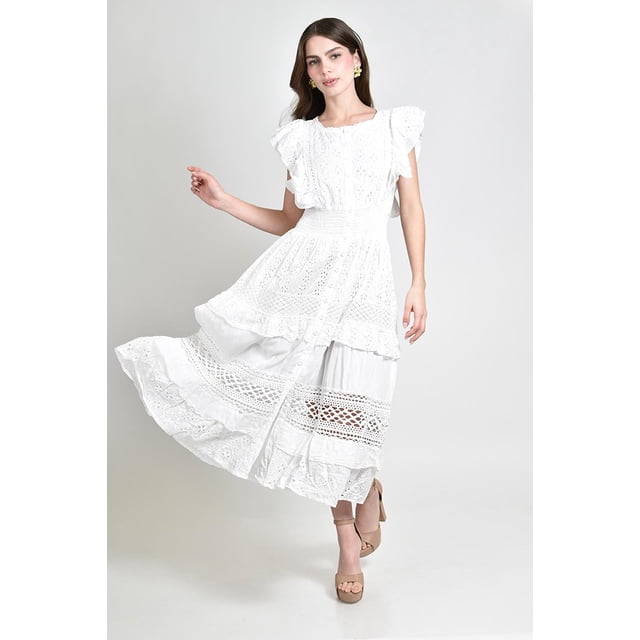 Vestido midi con encaje bordado Roman Fashion /Juvenil, 108 (Blanco) blanco M